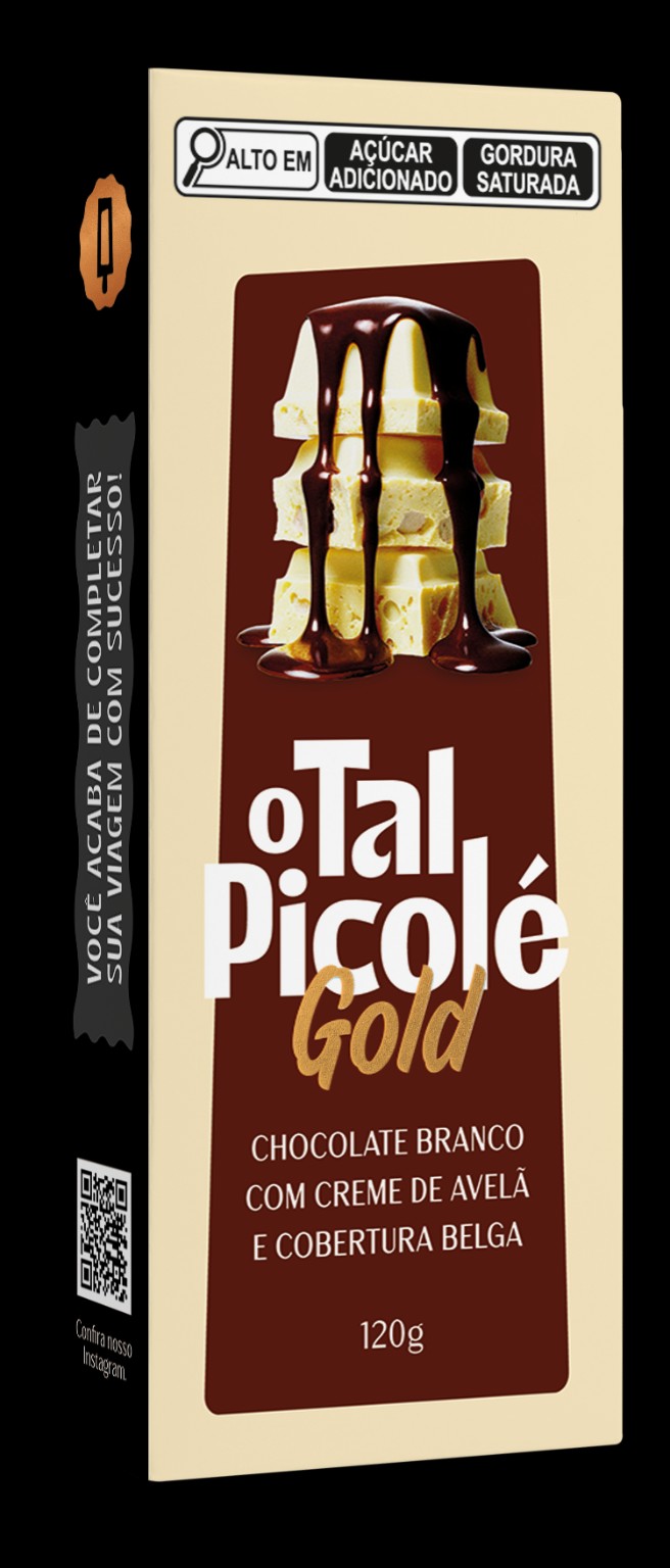 Embalagem Gold Chocolate Branco com Creme de Avelã e Cobertura Belga